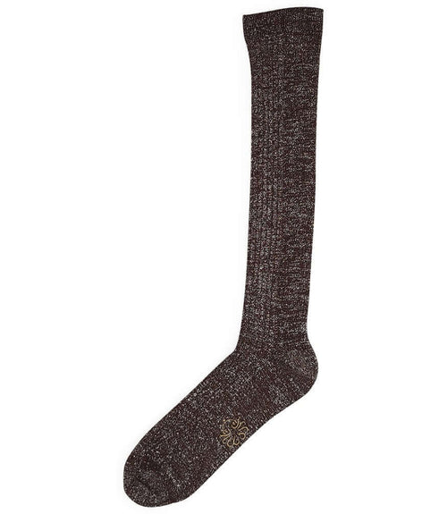 Women's long brown knit socks with heather texture, crew height