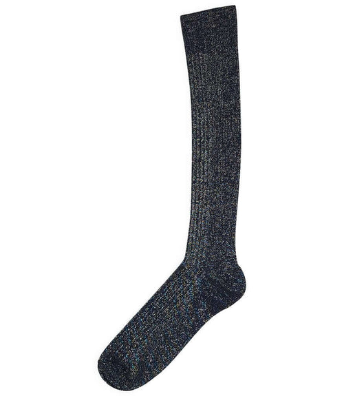 Long knit socks in dark blue with subtle speckled texture