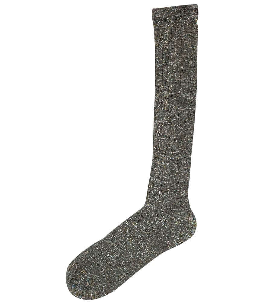 Long knit socks in dark gray with speckled texture