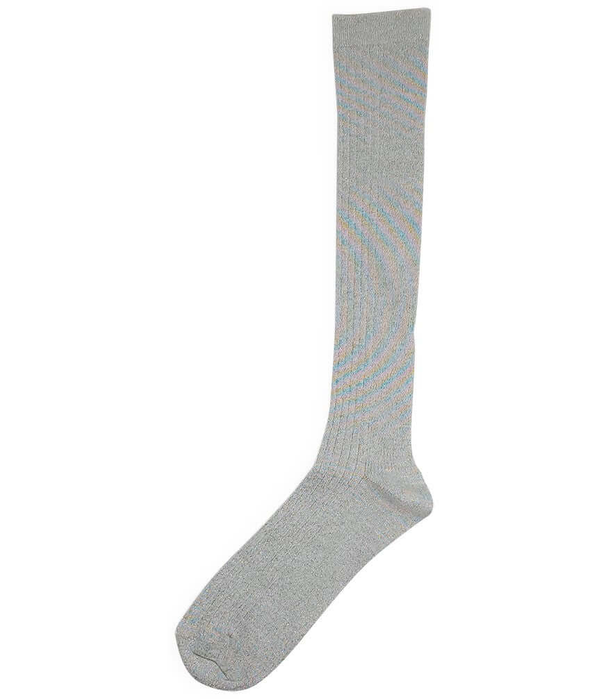 White long socks with ribbed knit texture