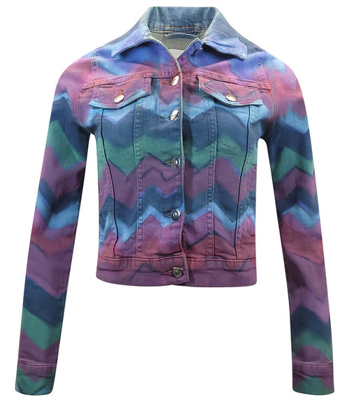 Light blue cotton slim jean jacket with button front, collar, and flap chest pockets