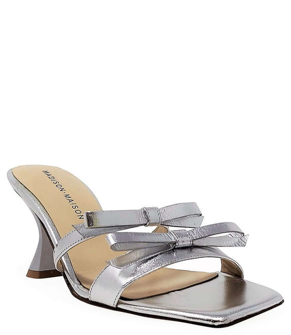 Silver double-strap slingback high-heel sandal with block heel