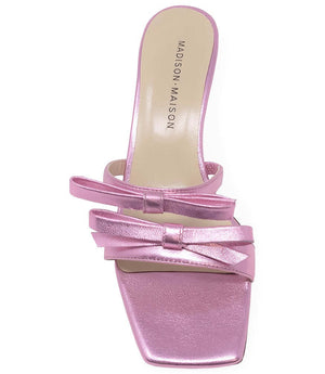 Pink high heel slide sandal, metallic upper with two ankle straps, MADISON MASON