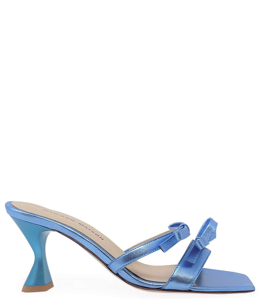 Blue high-heel sandal with T-strap and open toe