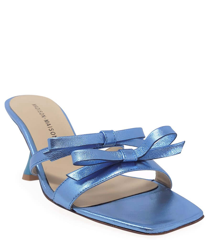 Blue high-heel sandal with T-strap and open toe