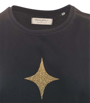 Black cotton T-shirt with gold star graphic on front