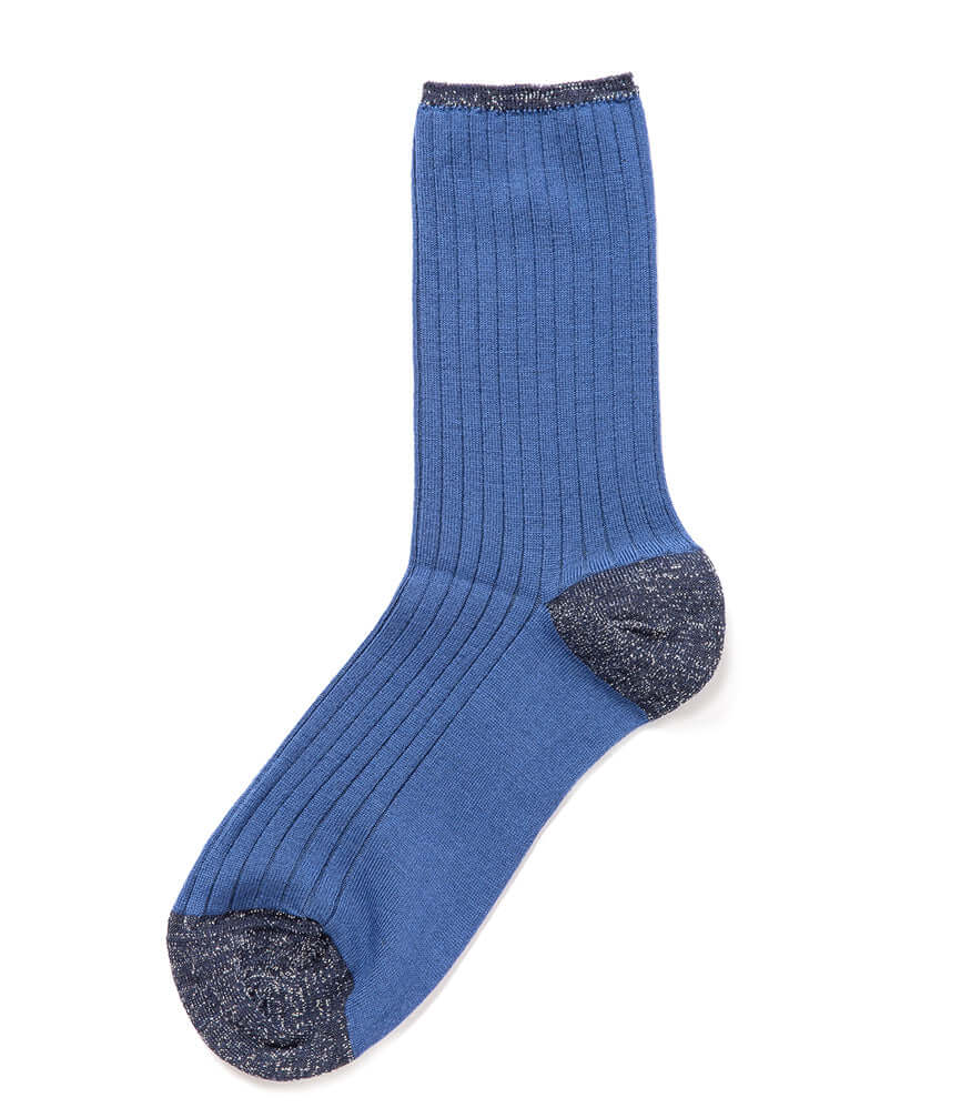 Alto Milano Oceano 040 women’s crew socks: blue ribbed, speckled toe/heel