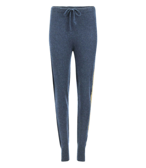 Blue heather sweat pants with drawstring waist and slim tapered legs