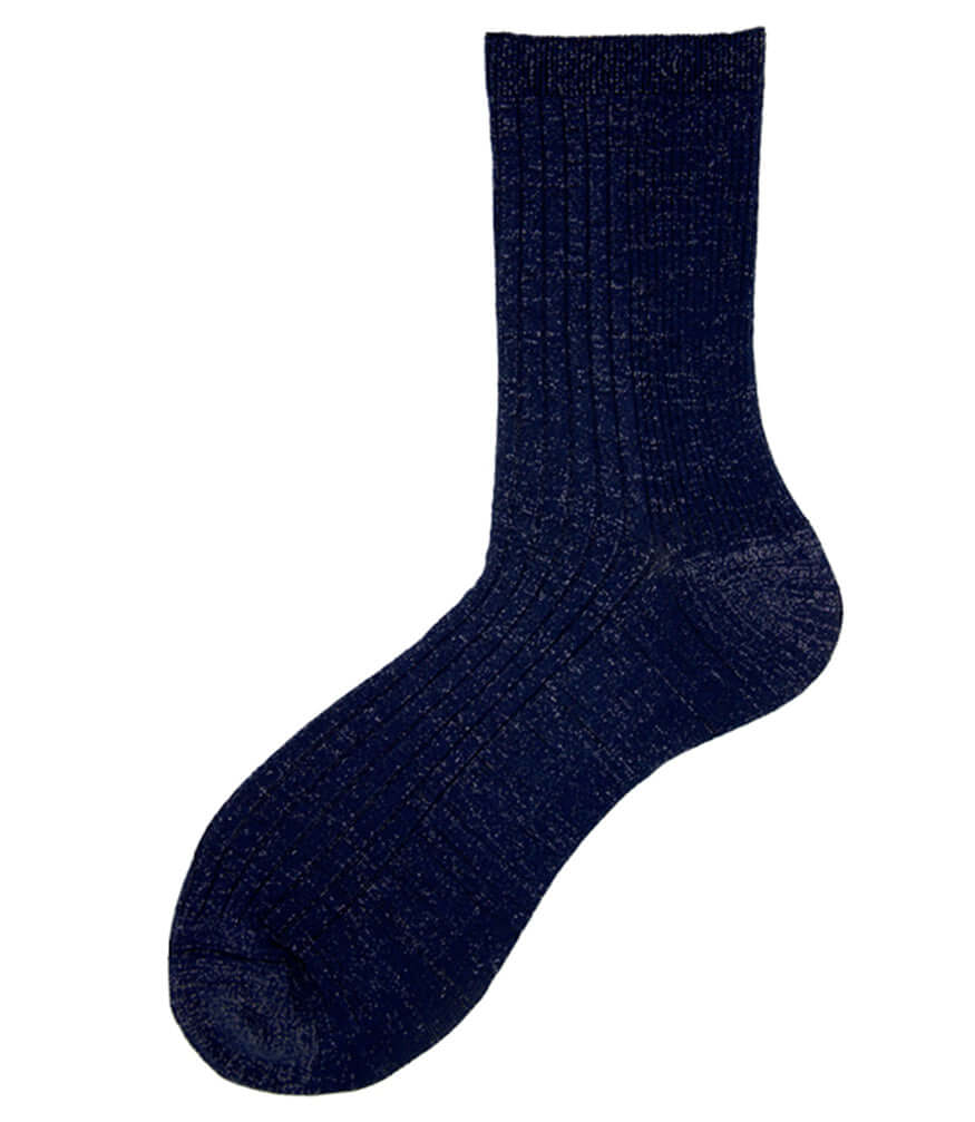 Blue short crew socks with ribbed knit texture