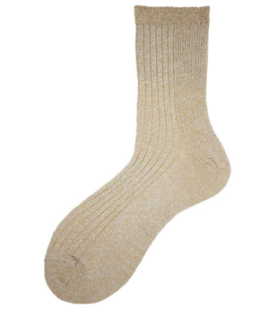 Tan ribbed knit short crew socks, single sock