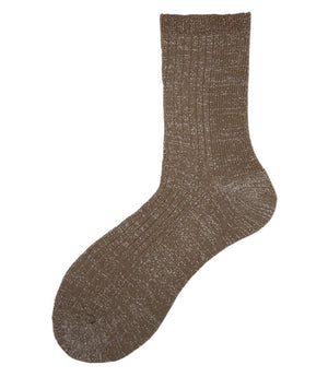 Brown short socks with ribbed cuff and knit texture