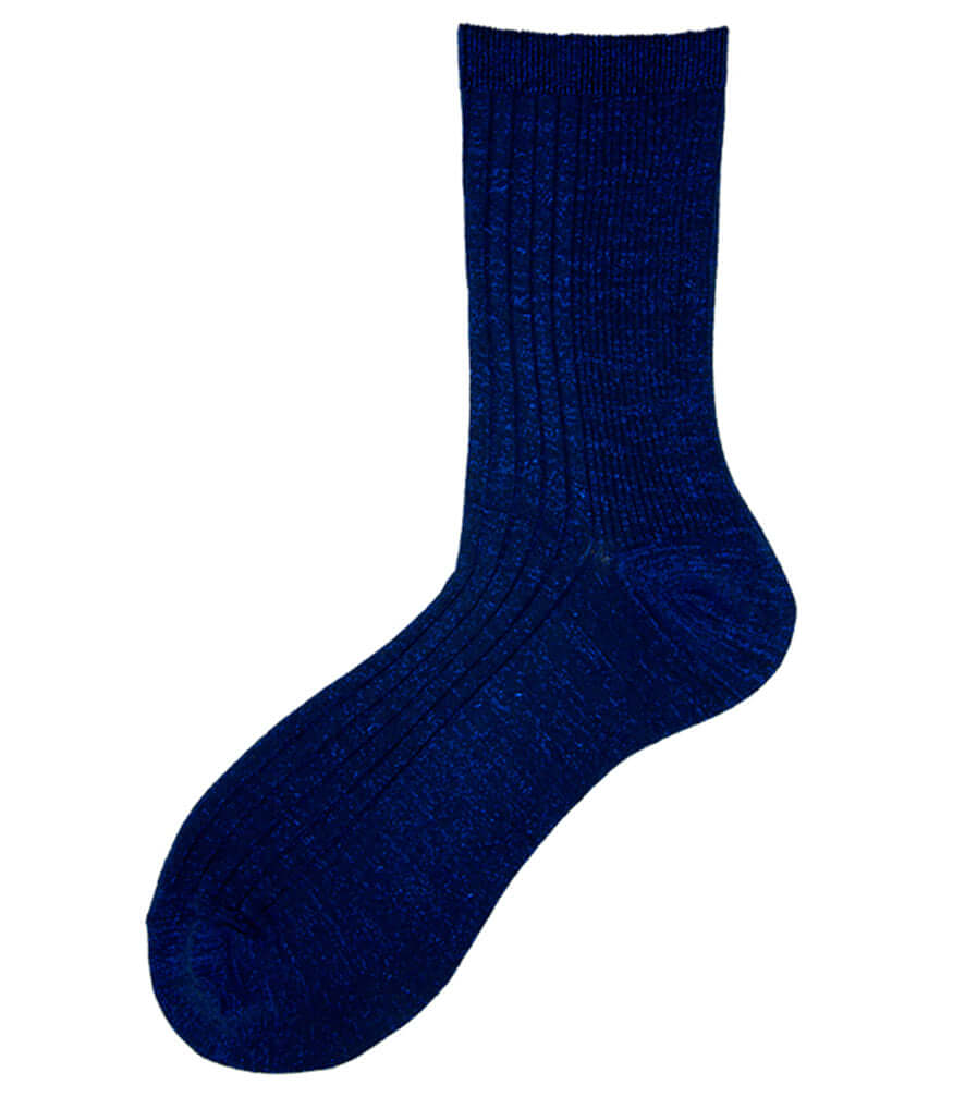 Royal blue women's short crew socks with ribbed knit and textured pattern