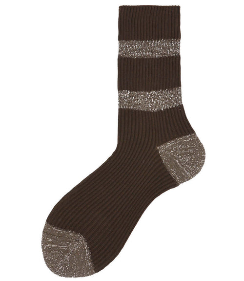 Tobacco short socks with silver glitter stripe and speckled toe