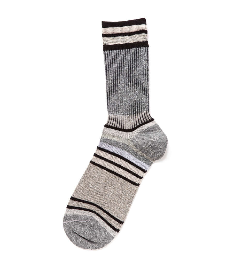 Alto Milano short crew sock, gray with black and white striped bands