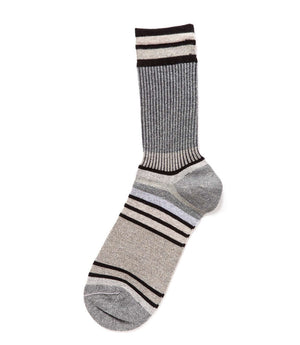 Alto Milano short crew sock, gray with black and white striped bands