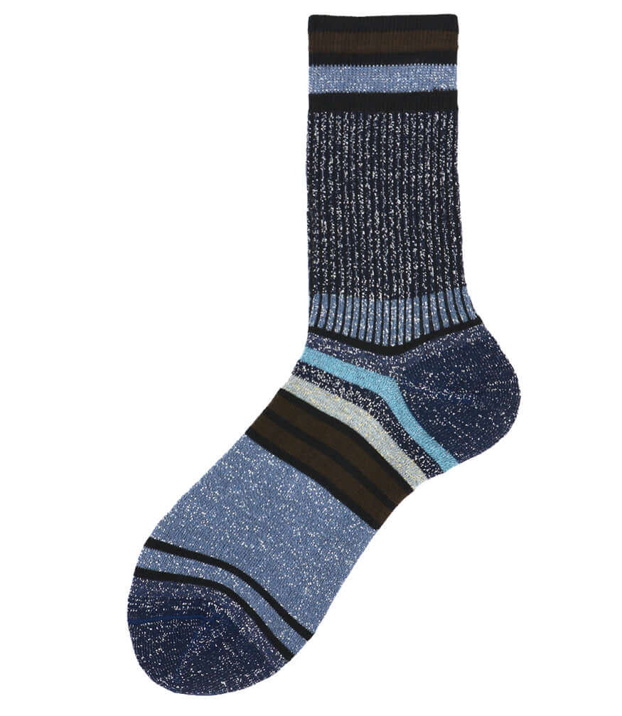 Alto Milano chapo short socks, dark blue speckled with black and light blue stripes