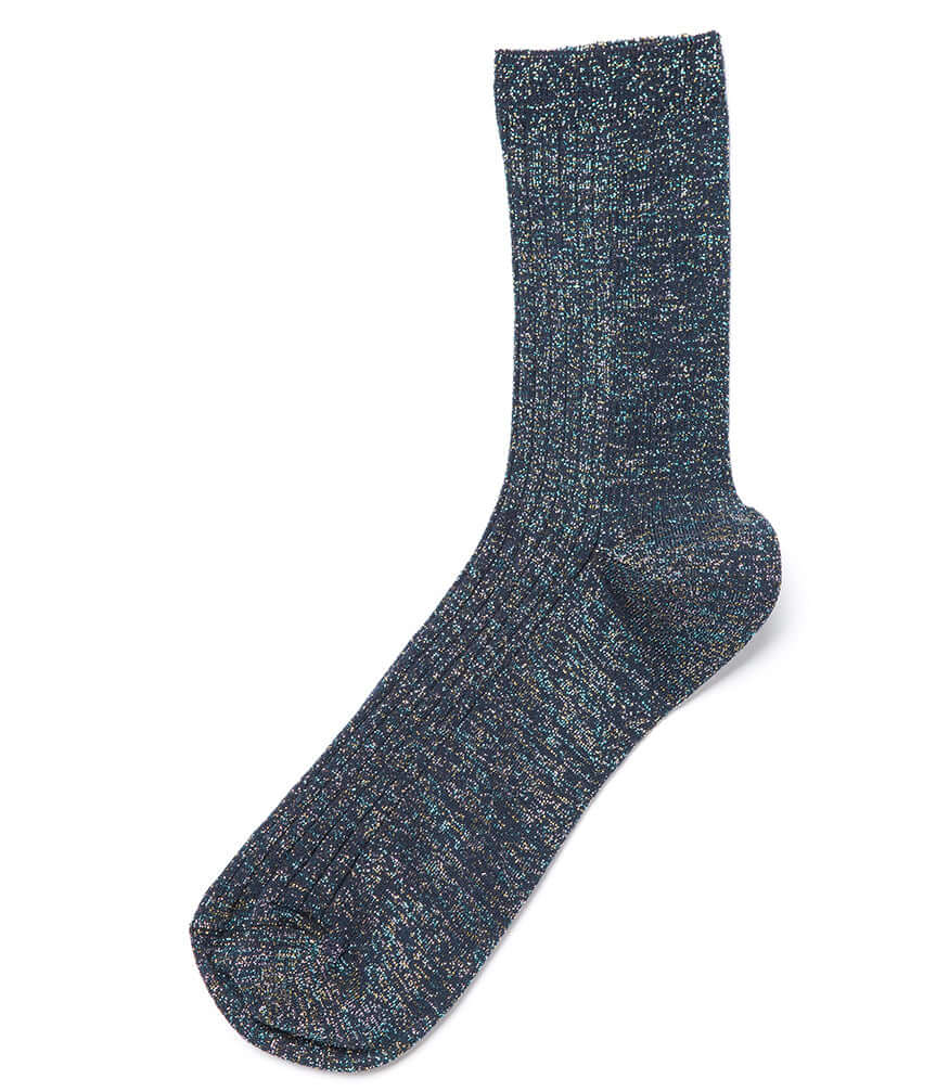 Blue speckled short knit socks with ribbed cuff