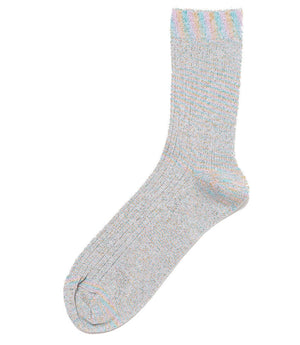 White short socks with multicolor knit texture and ribbed cuff
