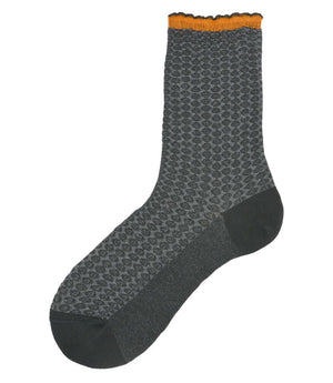 Textured smoke short socks with dark gray knit and orange ribbed cuff