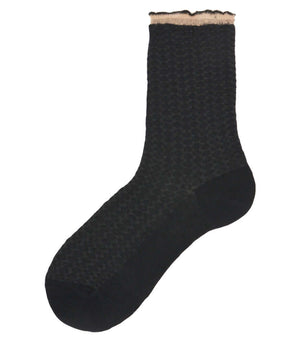 Black short crew socks with subtle textured pattern