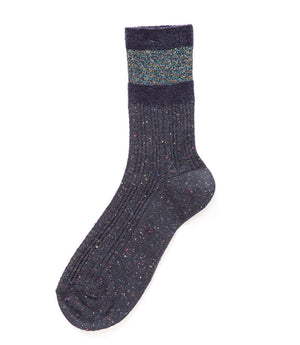 Jayla socks in dark blue with multicolor speckle knit, crew length
