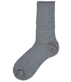 Charcoal short ribbed socks with speckled toe and heel