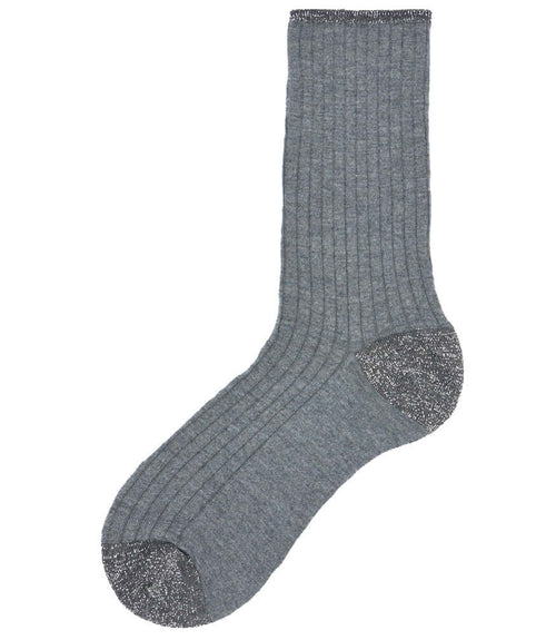 Charcoal short ribbed socks with speckled toe and heel