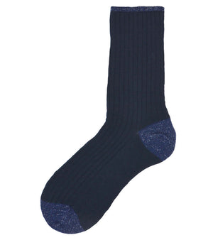 Ribbed dark blue short socks with speckled toe and heel