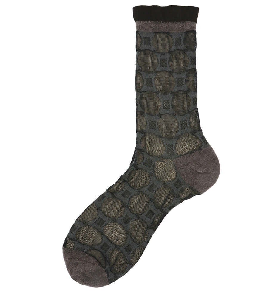 Black short socks with ribbed cuff and subtle geometric pattern