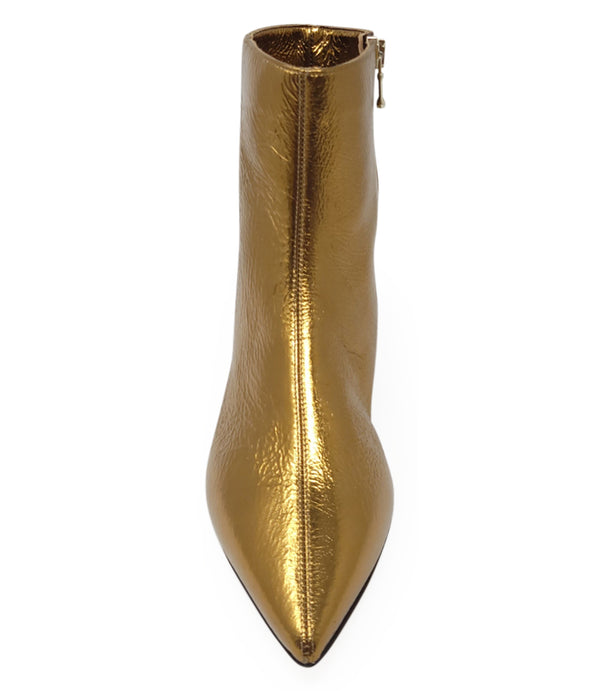 Bronze metallic ankle boot pointed toe with center back zipper, low heel