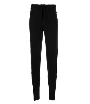 Black cashmere sweat pants with drawstring waistband and tapered legs