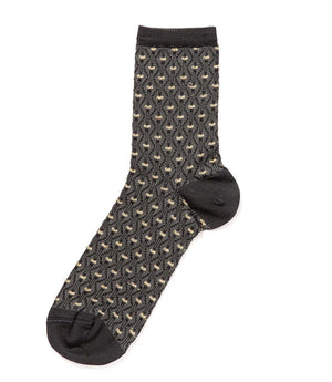 Dark ankle socks with repeating zigzag pattern and light motif detail