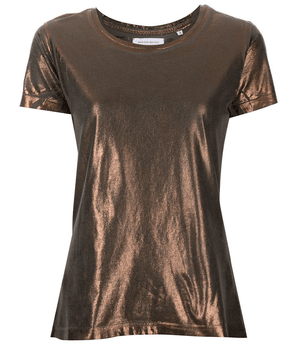 Metallic coated cotton T-shirt, crew neck, short sleeves, bronze sheen