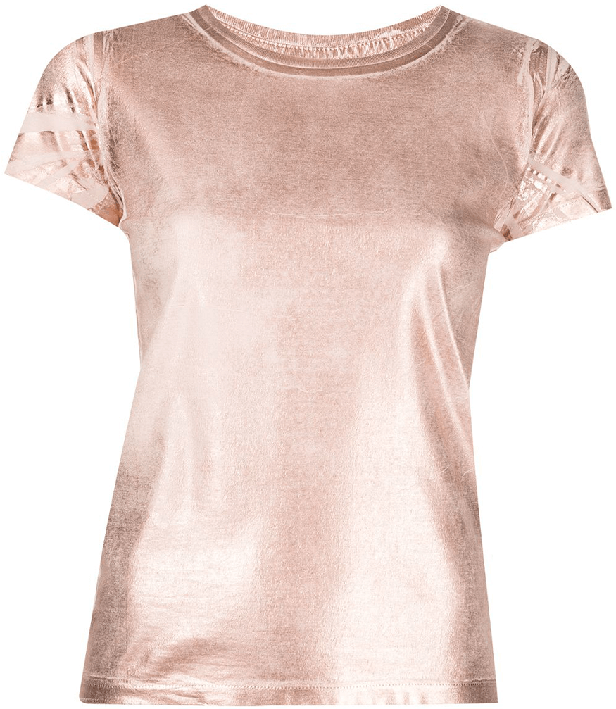 Rose gold metallic coated cotton T-shirt, short sleeves, crew neck, fitted