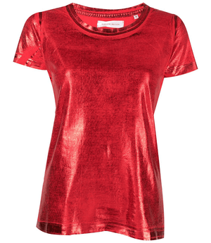 Red metallic-coated cotton T-shirt with crew neck and short sleeves