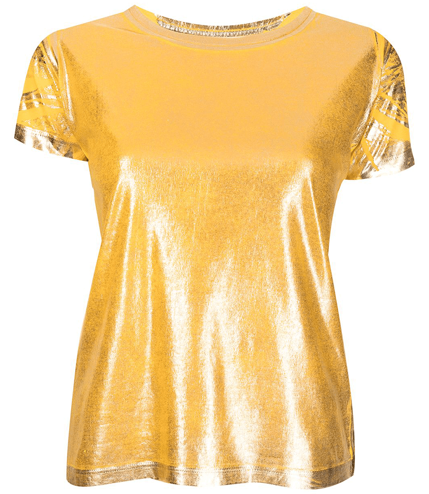 Yellow gold metallic coated cotton T-shirt, short sleeves, crew neck