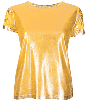 Yellow gold metallic coated cotton T-shirt, short sleeves, crew neck