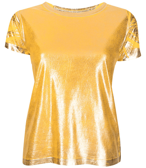 Yellow gold metallic coated cotton T-shirt, short sleeves, crew neck
